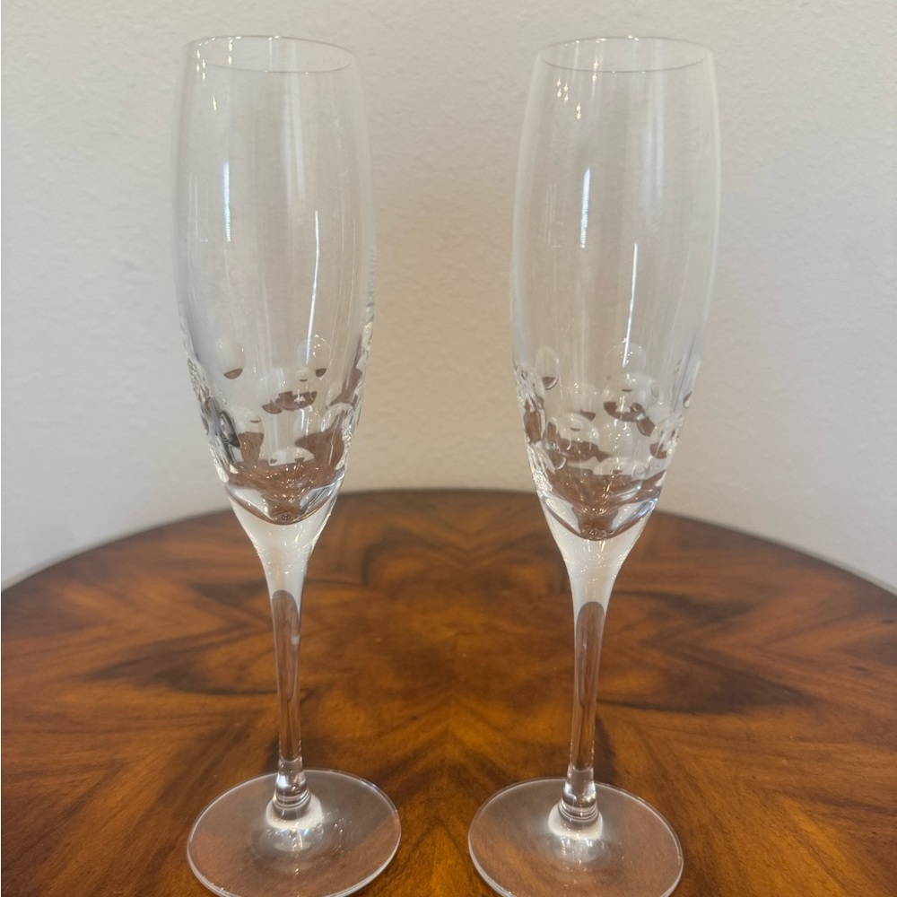 2 Elegant Rogaska Celebration Disco Beat Crystal Champagne Flutes